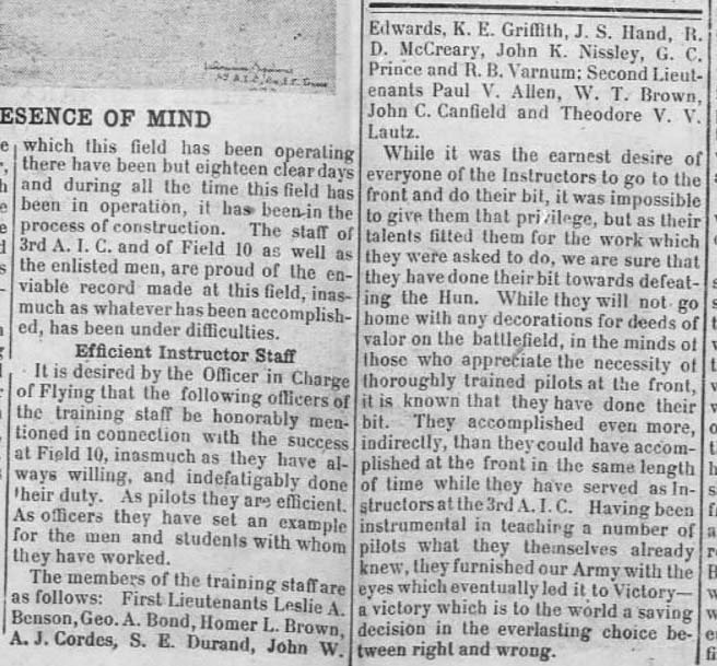 Portion of a newspaper clipping with subheading "Efficient Instructor Staff."