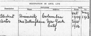 Portion of printed form with handwritten entries about Berry's occupation in civil life.