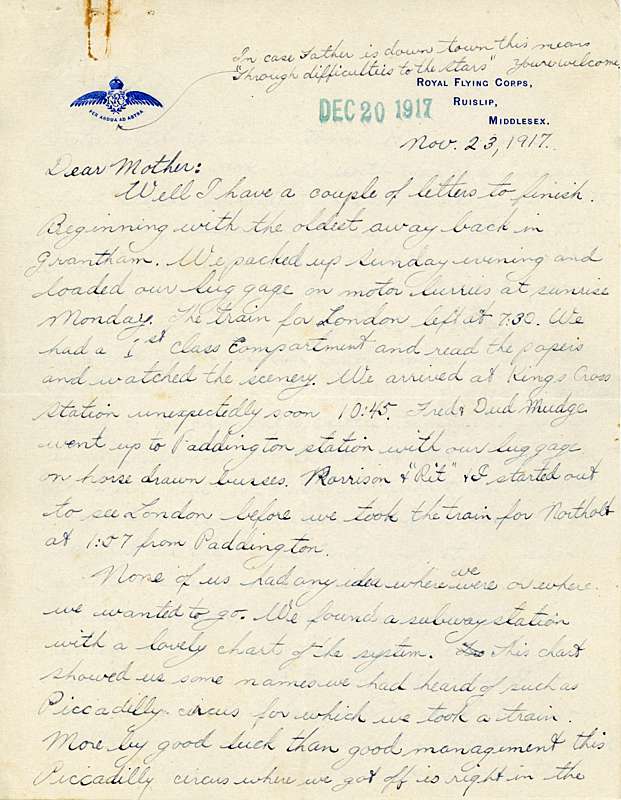 5. Opening page of Parr’s letter of November 23, 1917.