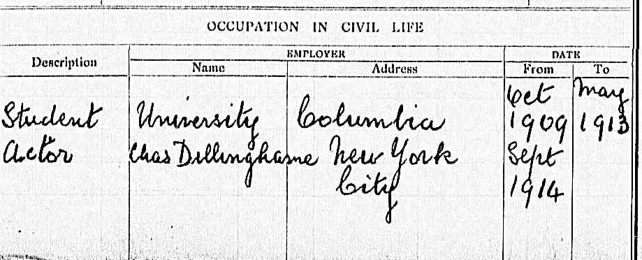 Portion of printed form with handwritten entries about Berry's occupation in civil life.