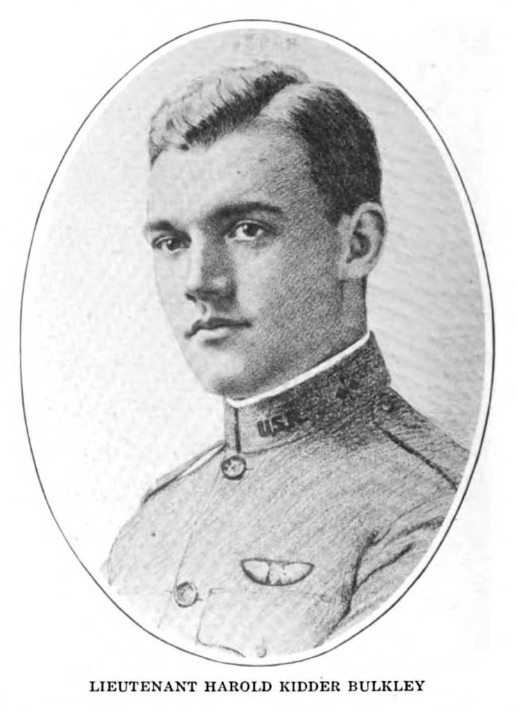 Three quarter profile of the head and shoulders of a young man in uniform with wings over his left breast pocket. It appears to be a drawing based on a photo.