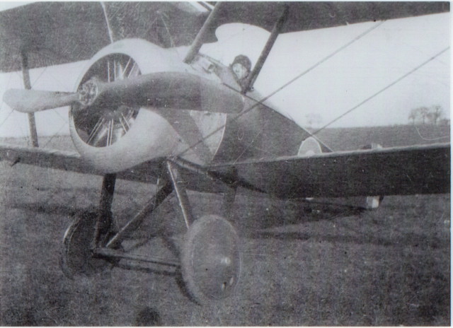 Fairly close view of a Sopwith Camel and pilot.