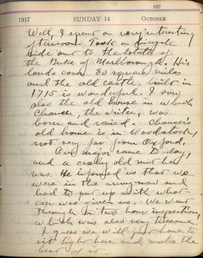 Entry for October 14, 1917, in Clements's diary.