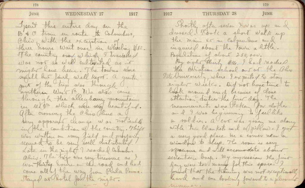 Entries for June 27 and 28, 1918, in Clements's diary.