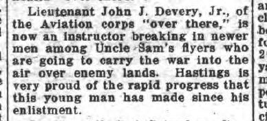 A newspaper clipping about John J Devery, Jr. serving as an instructor.
