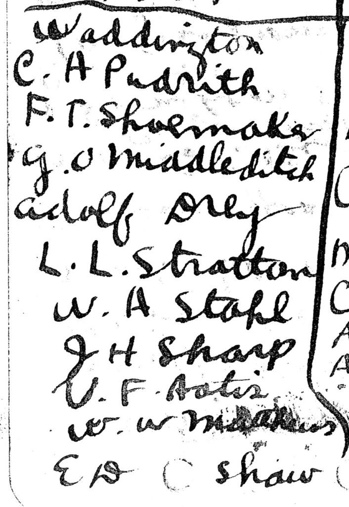 A handwritten list of ten names under the heading "Waddington."