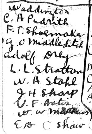 A handwritten list of ten names under the heading "Waddington."