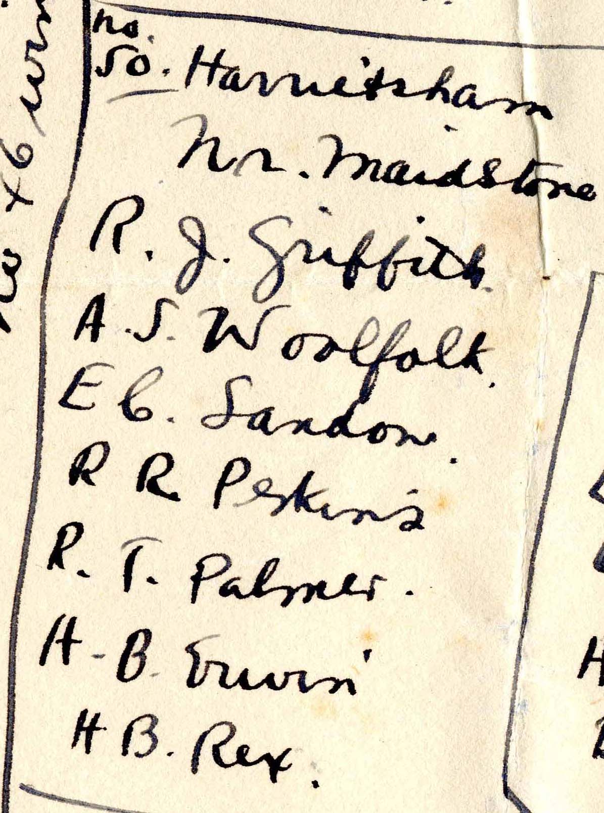 A handwritten list of seven names under the heading "No. 50 Harrietsham."