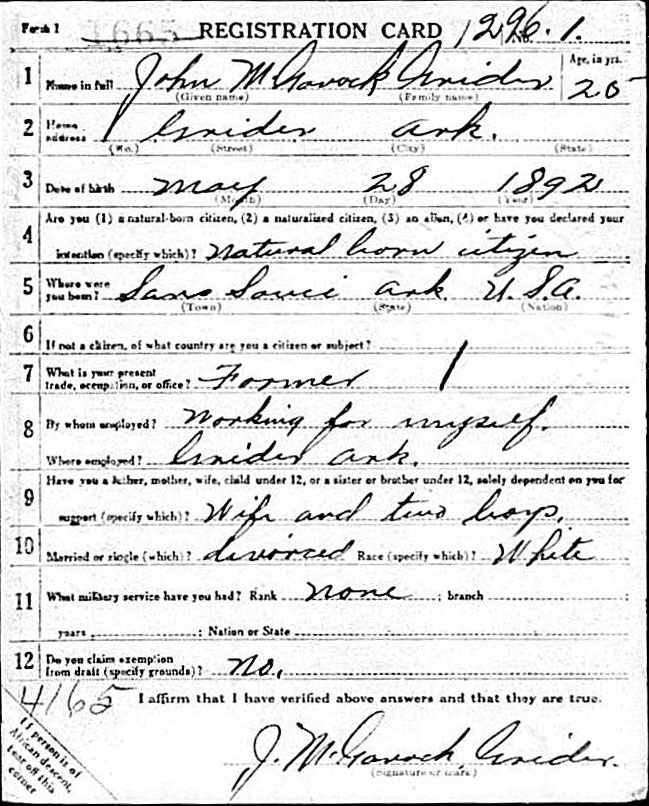 The front of a draft registration form, filled in by hand.