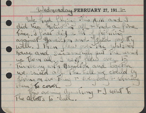 Kissel's handwritten entry in a printed diary.